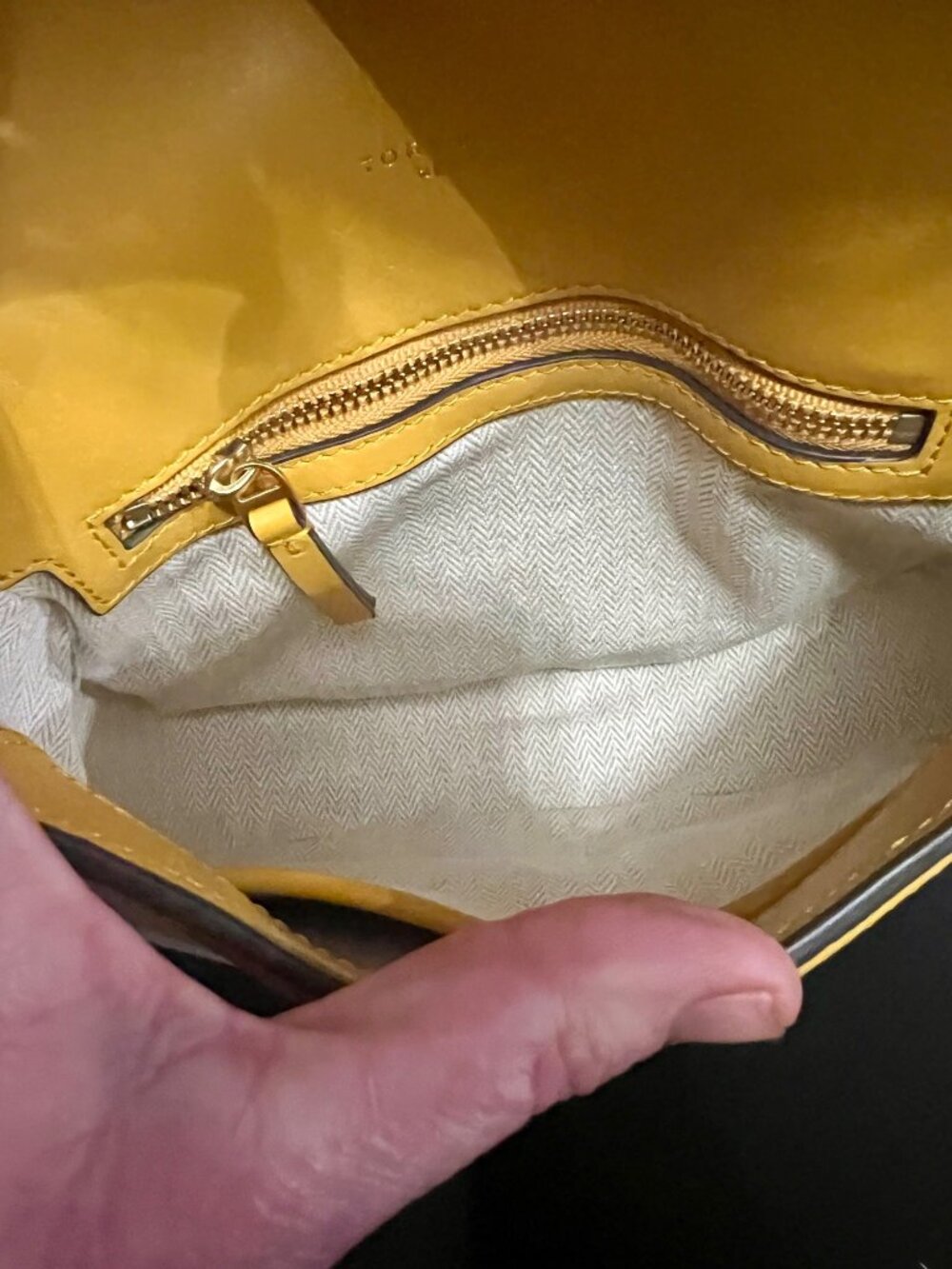 Tory Burch Miller Canvas & Leather Saddle Bag Yellow/Natural Crossbody - Picture 8 of 10
